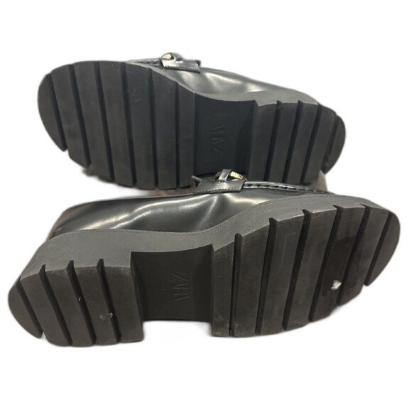 Zara Gold Chain Loafers Black Chunky Platform Lug Faux Leather Size 39 US 8 - Picture 7 of 8